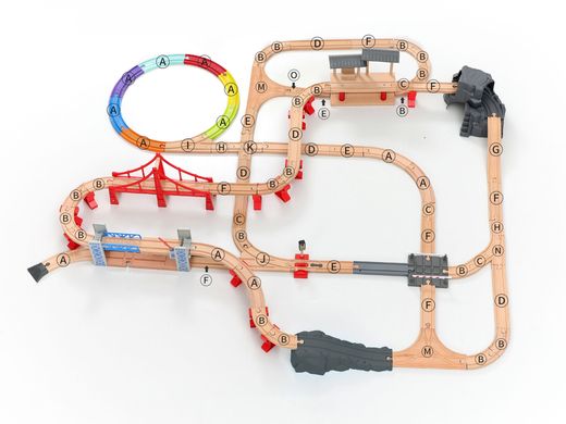 Дитяча іграшкова залізниця з дерева Iekool, 150 деталей, 142x132 (Brio, Ikea, Playtive), Без електро локомотива