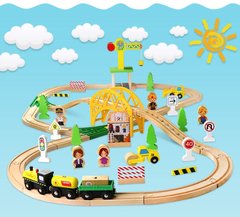 Дитяча іграшкова залізниця з дерева EdWone, 70 деталей (Brio, Ikea) E21C17, Електро локомотив
