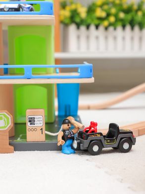 Детский паркинг, гараж с лифтом, из дерева, Iekool (совместимо с Edwone, Brio, Ikea)