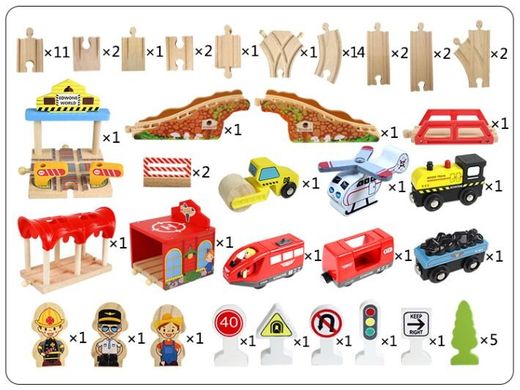 Дитяча іграшкова залізниця з дерева EdWone, 80 деталей (Brio, Ikea) E18A11, E21A10
