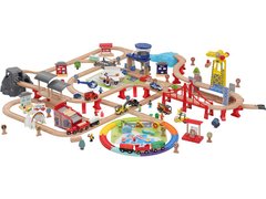 Дитяча іграшкова залізниця з дерева Iekool, 150 деталей, 142x132 (Brio, Ikea, Playtive), Електро локомотив