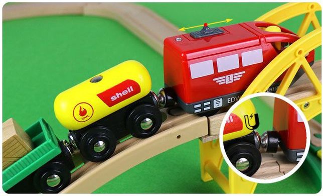 Детская игрушечная железная дорога из дерева EdWone, 70 деталей (Brio, Ikea) E21C17, Без электро локомотива