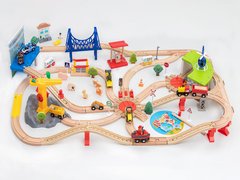 Дитяча іграшкова залізниця з дерева Iekool, 100 деталей, 110x72 (Brio, Ikea, Playtive), Електро локомотив