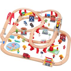 Детская игрушечная железная дорога из дерева Iekool, 110 деталей, 110x98 (Brio, Ikea, Playtive), Электро локомотив