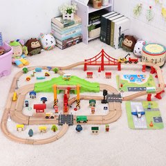 Детская игрушечная железная дорога из дерева Iekool, 110 деталей, 102x125 (Brio, Ikea, Playtive), Электро локомотив