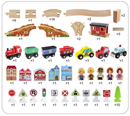 Дитяча іграшкова залізниця з дерева EdWone, 100 деталей (Brio, Ikea, Playtive) E17P02, Без електро локомотива