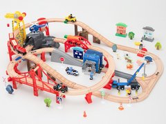 Дитяча іграшкова залізниця з дерева Iekool, 90 деталей, 102x65 (Brio, Ikea, Playtive), Без електро локомотива