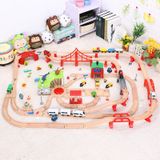 Дитяча іграшкова залізниця з дерева Iekool, 146 деталей, 126x100 (Brio, Ikea, Playtive)