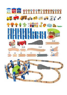 Дитяча іграшкова залізниця з дерева Iekool, 100 деталей, 120x70 (Brio, Ikea, Playtive), Без електро локомотива