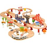Детская игрушечная железная дорога из дерева Iekool, 110 деталей, 140x52 (Brio, Ikea, Playtive)
