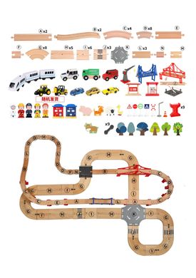 Детская игрушечная железная дорога из дерева Iekool, 110 деталей, 140x52 (Brio, Ikea, Playtive), Электро локомотив