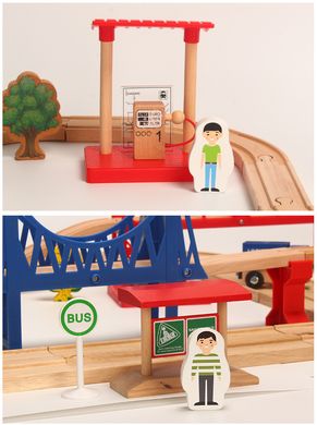 Дитяча іграшкова залізниця з дерева Iekool, 110 деталей, 140x52 (Brio, Ikea, Playtive), Електро локомотив