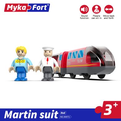 Електричний локомотив з вагонами Myka Fort, 3+ Червоний (Edwone, Brio, Ikea)