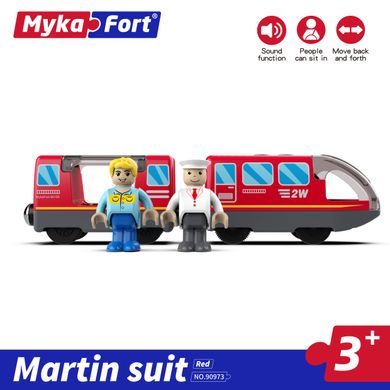 Електричний локомотив з вагонами Myka Fort, 3+ Червоний (Edwone, Brio, Ikea)