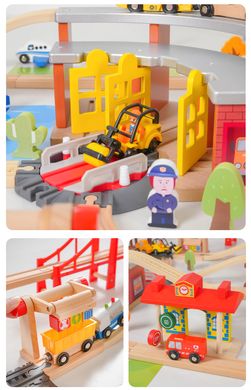 Дитяча залізниця з дерева Iekool, 110 деталей, 101x80 (Brio, Ikea, Playtive), Електро локомотив