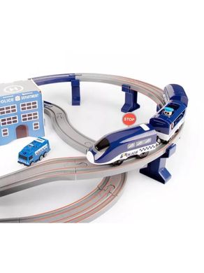Детская железная дорога "Полицейская станция", 92 детали, синий (AU6882AB), Электро локомотив