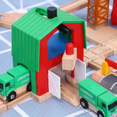 Детская игрушечная железная дорога из дерева Iekool, 70 деталей, 102x52 (Brio, Ikea, Playtive), Без электро локомотива