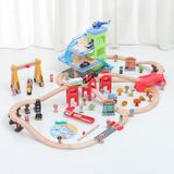 Детская игрушечная железная дорога из дерева Iekool, 110 деталей, 115x85 (Brio, Ikea, Playtive)