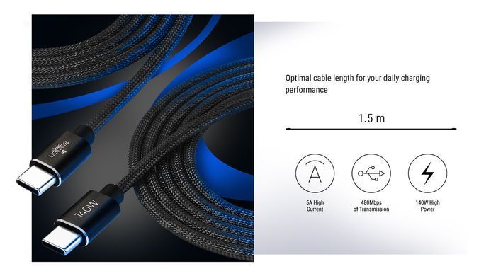 Кабель Ugoos Type-C 140W 1.5M, USB-C to USB-C