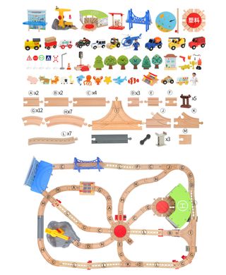 Дитяча іграшкова залізниця з дерева Iekool, 100 деталей, 110x72 (Brio, Ikea, Playtive), Без електро локомотива