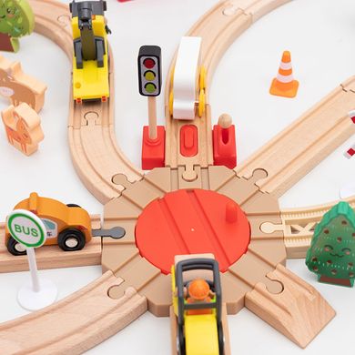 Детская игрушечная железная дорога из дерева Iekool, 100 деталей, 110x72 (Brio, Ikea, Playtive), Электро локомотив