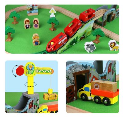 Детская игрушечная железная дорога из дерева EdWone, 70 деталей (Brio, Ikea, Playtive) E16A09
