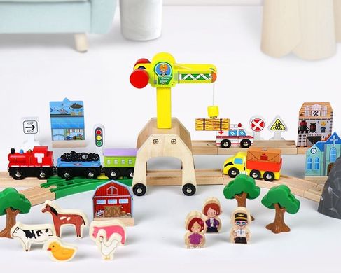 Детская игрушечная железная дорога из дерева EdWone, 110 деталей (Brio, Ikea, Playtive) E17P00, E21A01