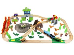Железная дорога из дерева EdWone, 85 деталей, парк динозавров (Brio, Ikea, Playtive) E21C13