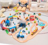 Детская игрушечная железная дорога из дерева Iekool, 110 деталей, 100x95 (Brio, Ikea, Playtive)