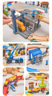 Дитяча іграшкова залізниця з дерева Iekool, 110 деталей, 100x95 (Brio, Ikea, Playtive), Без електро локомотива