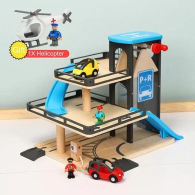 Дитячий паркінг, гараж з ліфтом, з дерева, Iekool (сумісно з Edwone, Brio, Ikea)