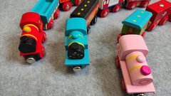 Набор паровозиков из дерева для детских железных дорог Orbrium (для Edwone, Brio, Ikea, Playtive)