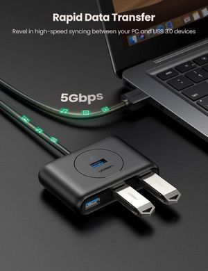 USB-хаб Ugreen USB 3.0, 4 порти, 25 см, Black (CR113)