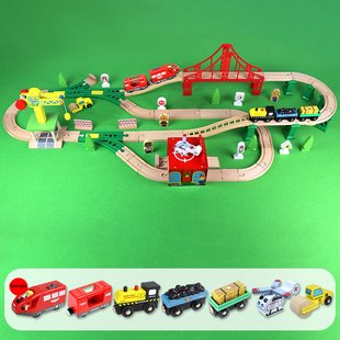 Дитяча іграшкова залізниця з дерева EdWone, 80 деталей (Brio, Ikea, Playtive) E21A36
