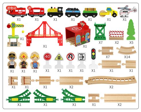 Дитяча іграшкова залізниця з дерева EdWone, 80 деталей (Brio, Ikea, Playtive) E18A12A, E21A36