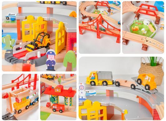 Дитяча залізниця з дерева Iekool, 134 деталі, 101x80 (Brio, Ikea, Playtive) SCDCZ, Без електро локомотива