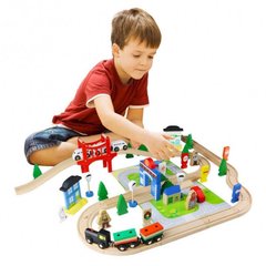 Залізниця з дерева дитяча, Iekool, 100 деталей, 62x83 (Brio, Ikea, Playtive) AC7506, Без электро локомотива