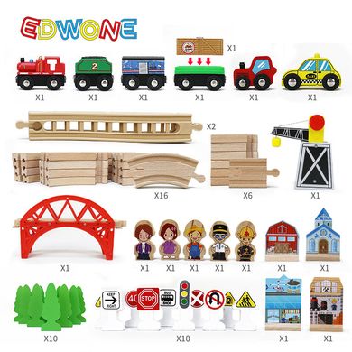 Дитяча залізниця з дерева EdWone, 69 деталей (Brio, Ikea, Playtive) E22C29