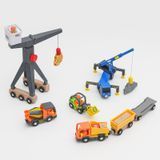 Набір машинок та кран для залізниці з дерева 17 шт. (Edwone, Iekool, IKEA, Brio) A7013