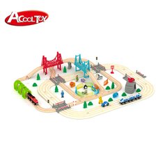 Железная дорога из дерева детская Acool Toy, 100 деталей, 100x98 (Brio, Ikea, Playtive) AC7520, Без электро локомотива