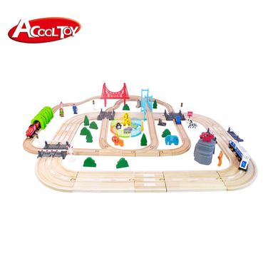 Залізниця з дерева дитяча Acool Toy, 100 деталей, 100x98 (Brio, Ikea, Playtive) AC7520, Електро локомотив