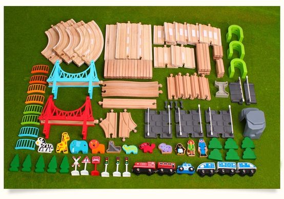 Залізниця з дерева дитяча Acool Toy, 100 деталей, 100x98 (Brio, Ikea, Playtive) AC7520, Без електро локомотива