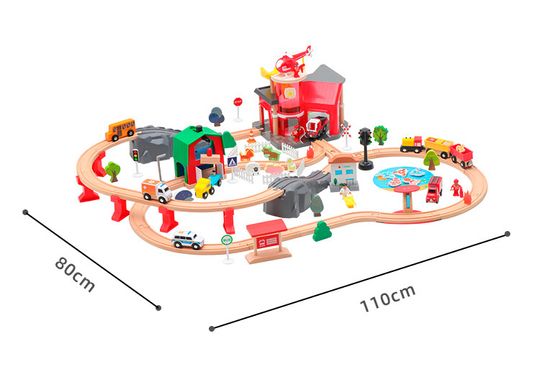 Детская железная дорога из дерева Iekool, 134 детали, 110x80 (Brio, Ikea, Playtive) A2829, Без электро локомотива