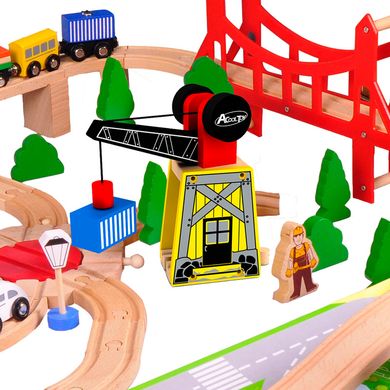 Детская железная дорога из дерева Acool Toy, 80 деталей, 92x89 (Brio, Ikea, Playtive) AC7507, Без электро локомотива