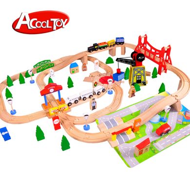 Детская железная дорога из дерева Acool Toy, 80 деталей, 92x89 (Brio, Ikea, Playtive) AC7507, Без электро локомотива