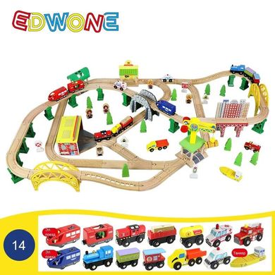 Железная дорога из дерева EdWone, 146 деталей "Big city" (Brio, Ikea, Playtive) E21A08, E16A07