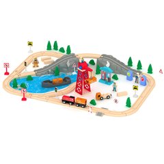 Дитяча залізниця з дерева Acool Toy, 80 деталей, 88x59 (Brio, Ikea, Playtive) AC7521, Без електро локомотива