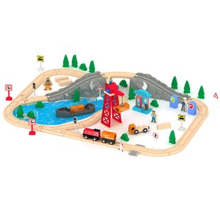 Дитяча залізниця з дерева Acool Toy, 80 деталей, 88x59 (Brio, Ikea, Playtive) AC7521, Електро локомотив