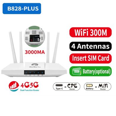 Роутер 4G WIFI CPE B828 Plus, акумулятор 3000мА, USB Type-C (Lifecell, Vodafone, Kyivstar)