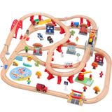 Детская игрушечная железная дорога из дерева Iekool, 110 деталей, 110x98 (Brio, Ikea, Playtive)